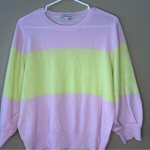 Autumn Cashmere Pink and Yellow 100% Cashmere Crew Neck Sweater, L, Lightweight